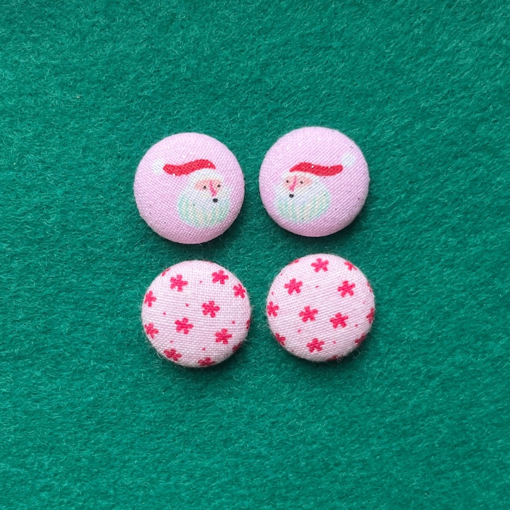 Retro Pink and Red Christmas Button Stud Earrings, Santa Button Stud Earrings